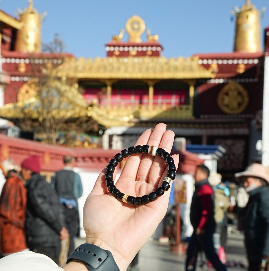 Tiger Tooth Black Agate Dzi Bead Bracelet 081525